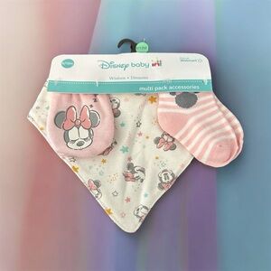 Disney Baby Bib, Mittens and Sock Set 6-12M New with Tags Minnie Mouse